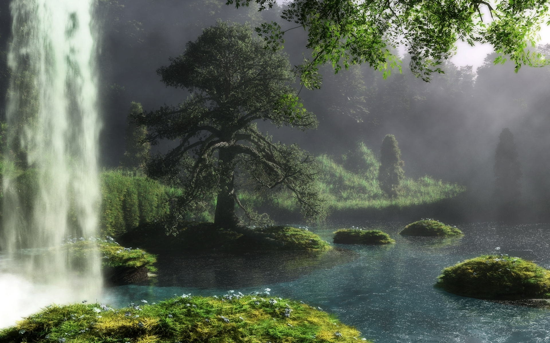 Fantasy - Landscape  Klontak Tree Waterfall River Art Wallpaper