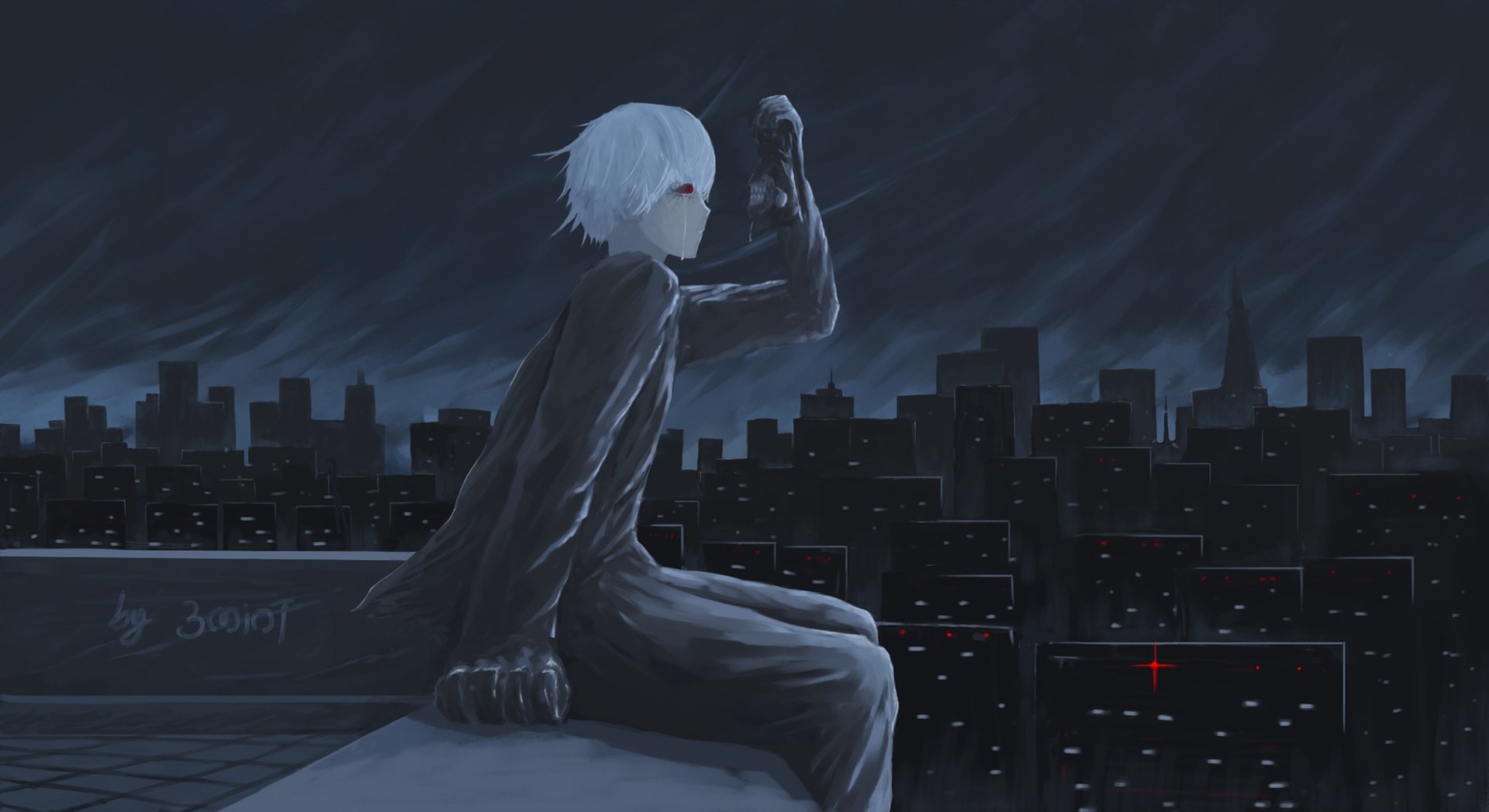 Ken Kaneki On The Rooftop Tokyo Ghoul Live Wallpaper - MoeWalls