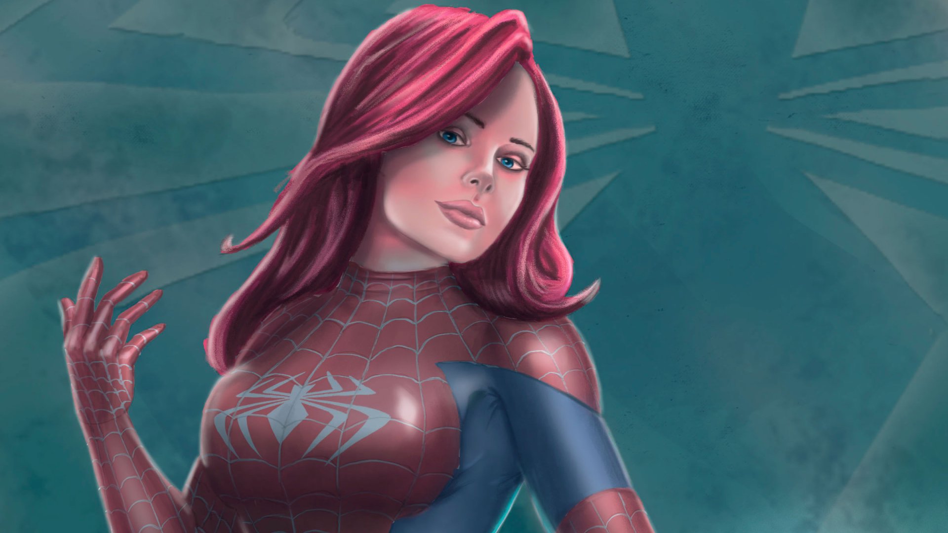Download Blue Eyes Pink Hair Comic Spider-Girl Spider Man HD Wallpaper by rodrigo noval