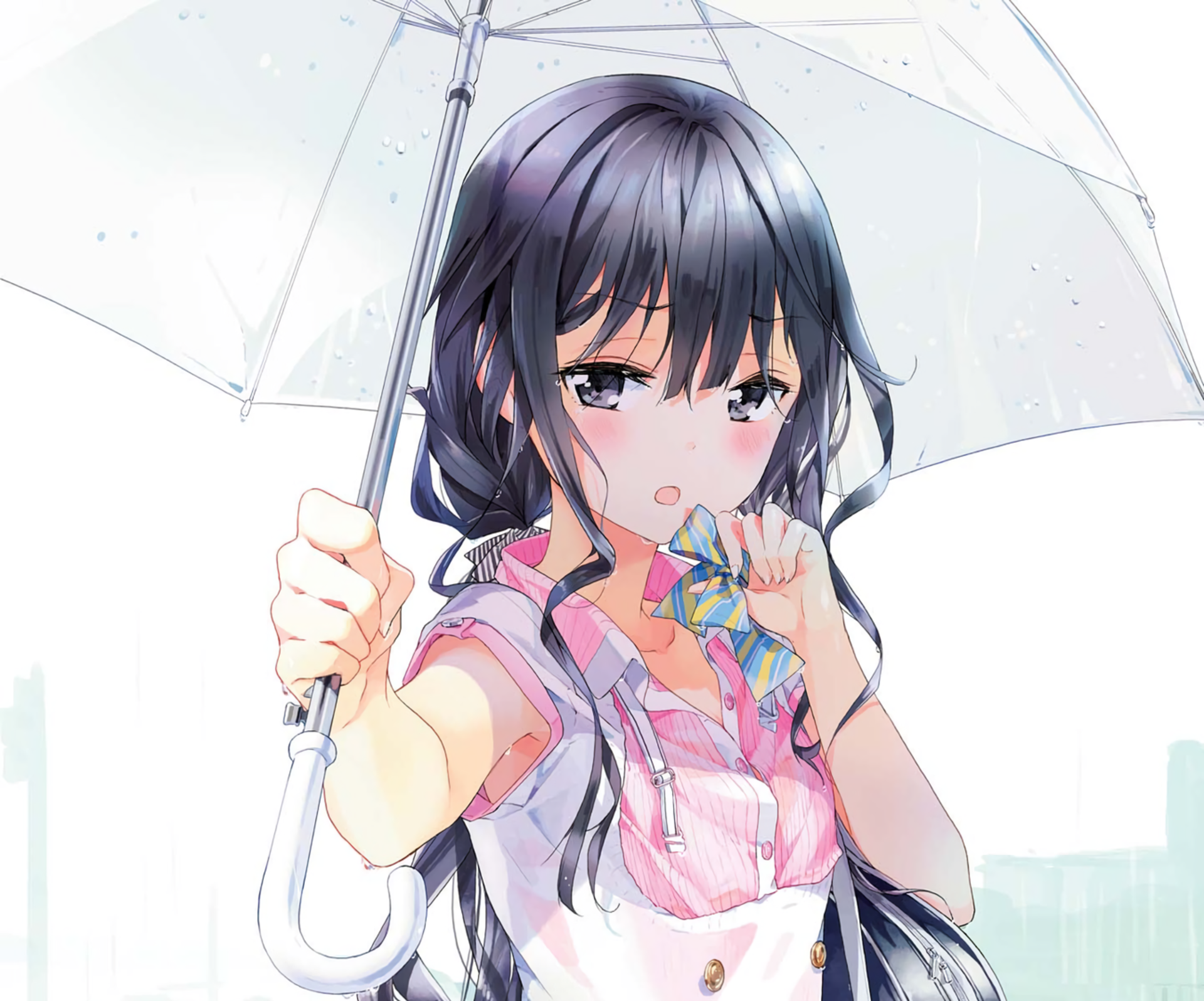 HD PC desktop wallpaper featuring Aki Adagaki from the anime Masamune-kun's Revenge, holding a white umbrella with a delicate expression.