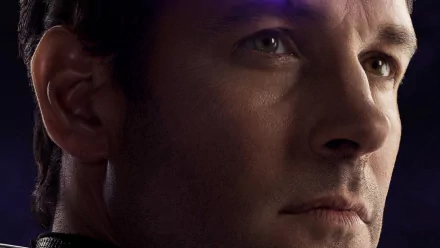 Close-up HD desktop wallpaper of Paul Rudd as Ant-Man from the movie Avengers Endgame, featuring a focused and intense expression.