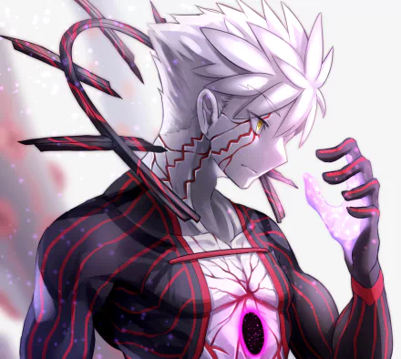 4K Ultra HD desktop wallpaper of Shirou Emiya from Fate/Grand Order, featuring detailed anime-style art with glowing red and purple energy effects.