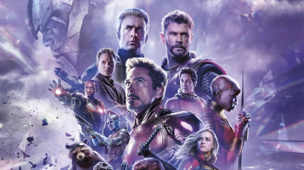 HD desktop wallpaper featuring characters from Avengers: Endgame, including Iron Man, Thor, and Captain Marvel ready for battle.