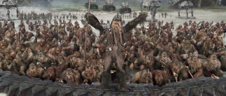Wookiee warriors massed on a battle platform, scene from Star Wars: The Clone Wars (2008), HD PC desktop wallpaper and background.