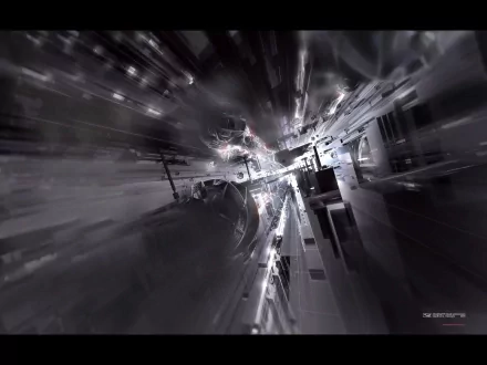 HD desktop wallpaper featuring an abstract black and white technological pattern, with intricate shapes, textures, and dynamic lines creating a striking visual effect.