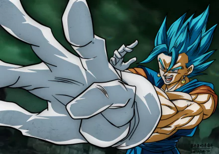 HD PC desktop wallpaper featuring Vegito in his Super Saiyan Blue form from Dragon Ball Super, depicted with dynamic pose and vivid anime-style art.
