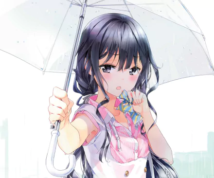 HD PC desktop wallpaper featuring Aki Adagaki from the anime Masamune-kun's Revenge, holding a white umbrella with a delicate expression.