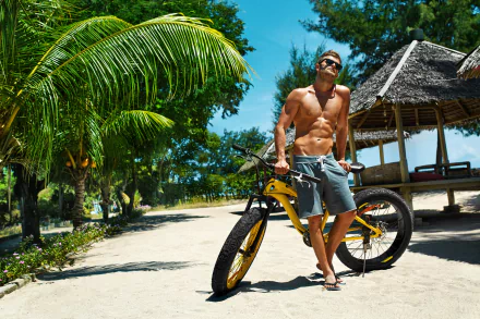 shorts feet sandal bicycle man model HD Desktop Wallpaper | Background Image