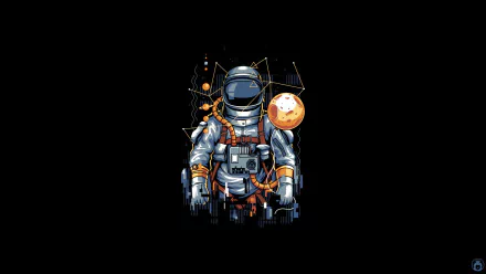 HD sci-fi desktop wallpaper featuring a detailed astronaut in space gear with futuristic elements and a glowing planet in the background.
