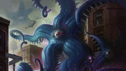 HD PC desktop wallpaper featuring Starro from DC Comics, depicted in a dark cityscape inspired by the Infinite Crisis video game.