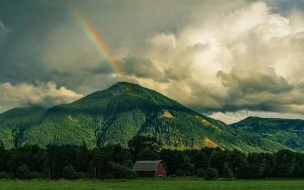 Earth Rainbow Cloud Mountain Forest Barn HD Wallpaper | Background Image