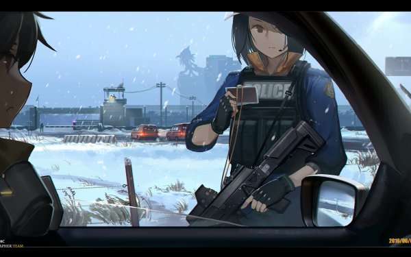 Anime Original Police Snow Gun HD Wallpaper | Background Image