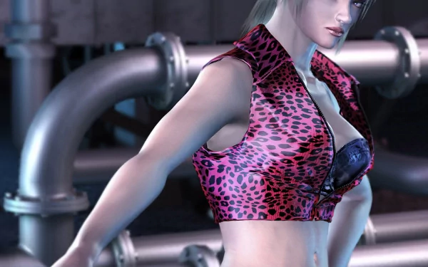 HD desktop wallpaper featuring a character from Tekken Tag Tournament, showcasing dynamic poses and vibrant colors against an industrial backdrop.