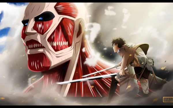 Colossal Titan Bertolt Hoover Eren Yeager Anime Attack on Titan HD Desktop Wallpaper | Background Image