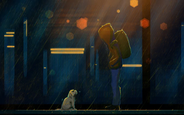 rain backpack dog artistic human HD Desktop Wallpaper | Background Image