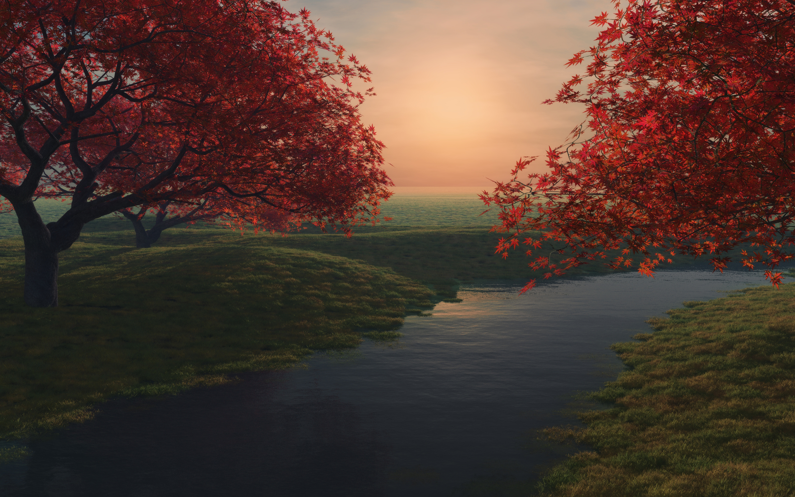 Fall dusk scene with a stunning HD desktop wallpaper.