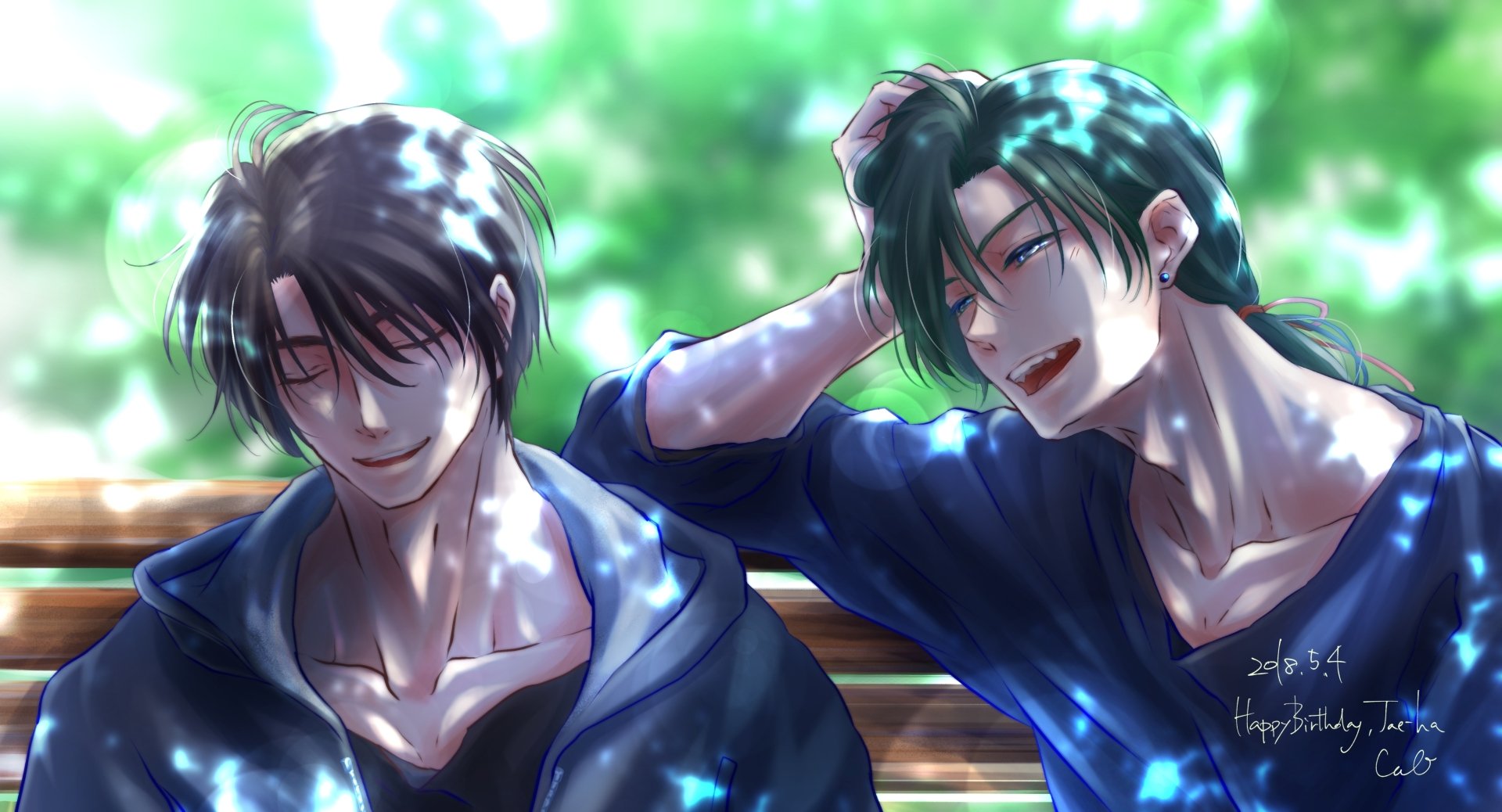 Hak Son and Jae-Ha from the anime Yona of the Dawn are depicted in a vibrant 4K Ultra HD PC desktop wallpaper, featuring detailed shading and a serene outdoor background.