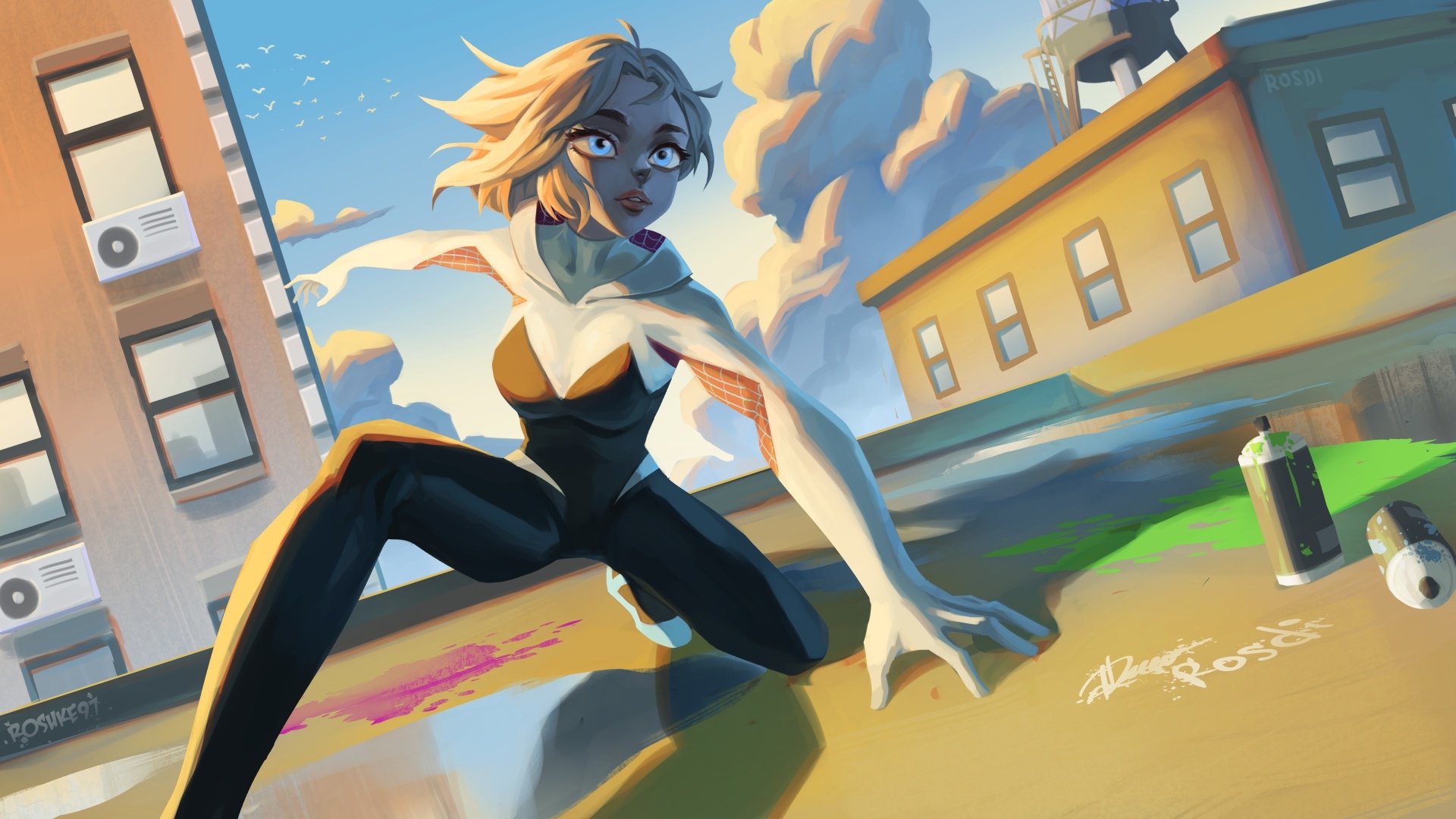 Download Blonde Aqua Eyes Spider-Gwen Movie Spider-Man: Into The Spider-Verse HD Wallpaper by Rosuke97