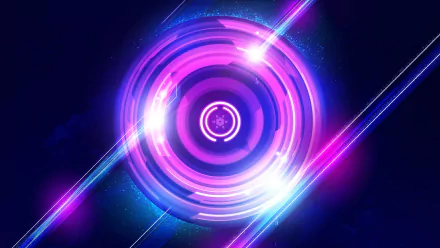 HD abstract light-themed desktop wallpaper featuring vibrant circular patterns of pink and blue with radiant light effects.