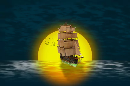  Sailing Ship on Full Moon Night