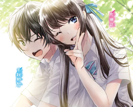 black hair brown hair blue eyes Maguru Gakuen to Senpai to Boku Anime Meguru Gakuen to Senpai to Boku HD Desktop Wallpaper | Background Image