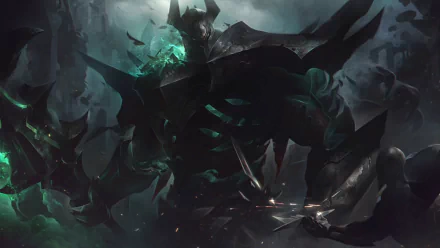 HD desktop wallpaper featuring Mordekaiser, the armored spectral figure from League of Legends, set against a dark, ominous background in this video game artwork.