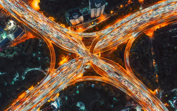 China Shanghai freeway aerial road night man made highway HD Desktop Wallpaper | Background Image