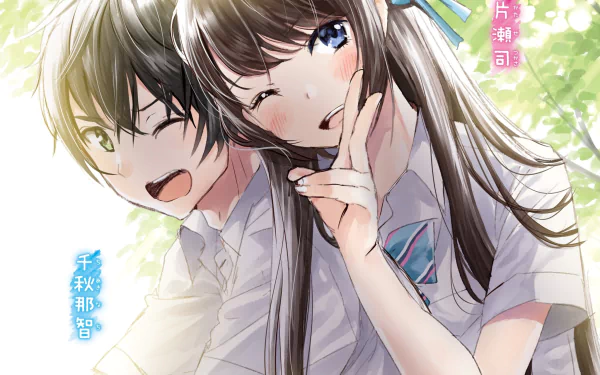 black hair brown hair blue eyes Maguru Gakuen to Senpai to Boku Anime Meguru Gakuen to Senpai to Boku HD Desktop Wallpaper | Background Image