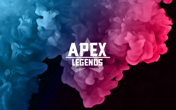 HD wallpaper for the video game Apex Legends, featuring a vivid blend of blue and pink smoke with the game's logo at the center.