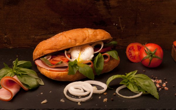 Food Sandwich Onion Tomato Bread Still Life HD Wallpaper | Background Image