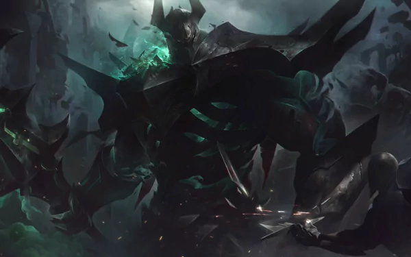 HD desktop wallpaper featuring Mordekaiser, the armored spectral figure from League of Legends, set against a dark, ominous background in this video game artwork.