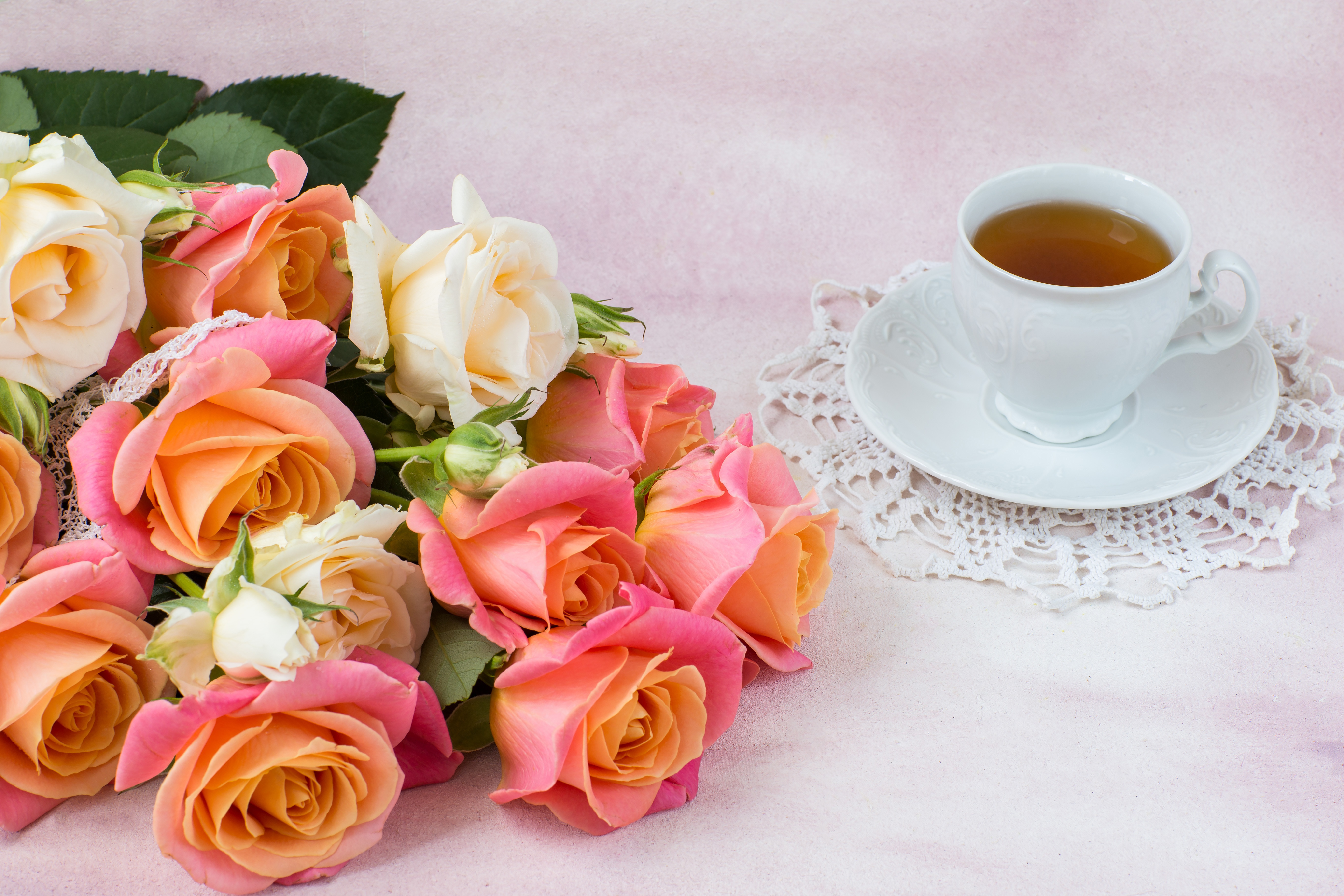 Download Rose Flower Cup Bouquet Food Tea 4k Ultra HD Wallpaper