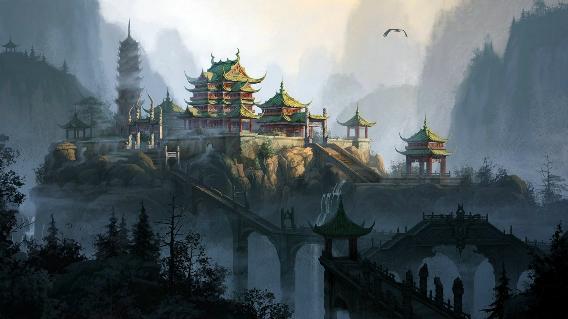 Enchanted Heights: Fantasy Temple HD Wallpaper | 1920x1080 | Wallpaper ...
