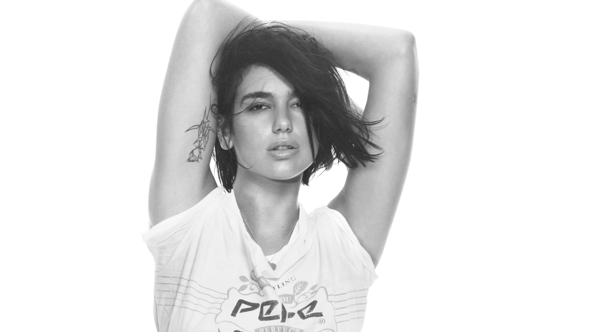 Download English Tattoo Monochrome Short Hair Singer Music Dua Lipa 4k Ultra HD Wallpaper