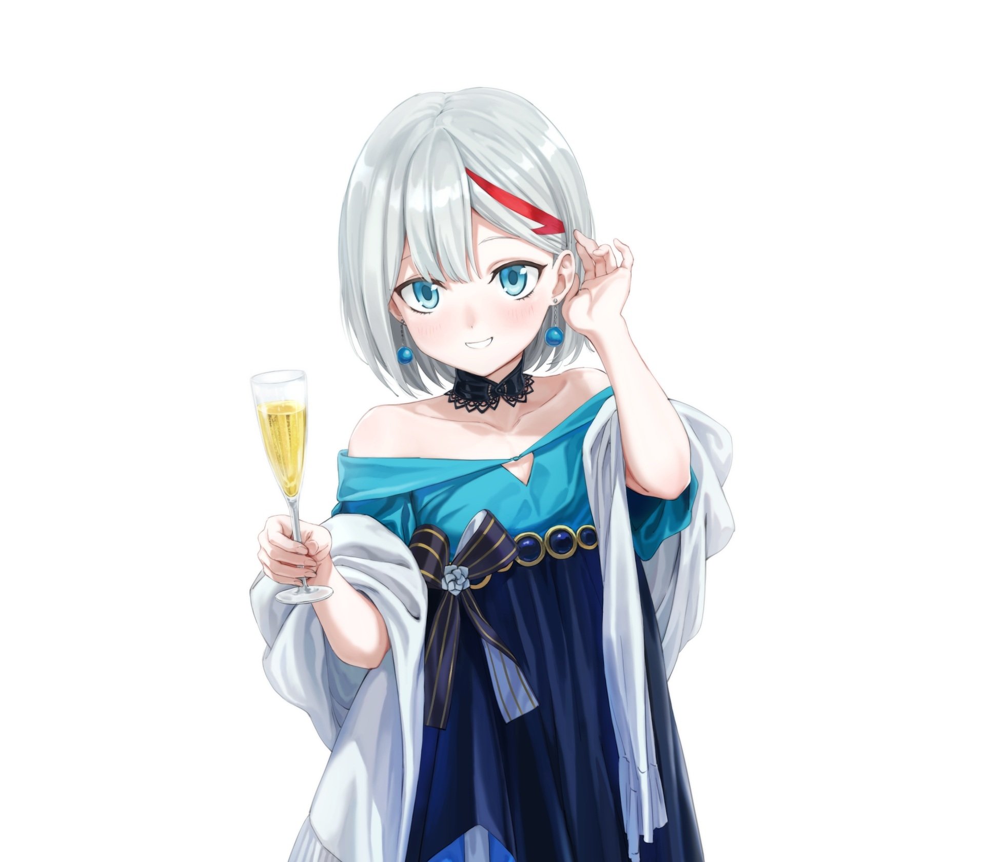 HD anime wallpaper featuring Admiral Graf Spee from Azur Lane, depicted with silver hair, blue eyes, and holding a glass, showcasing detailed character design.