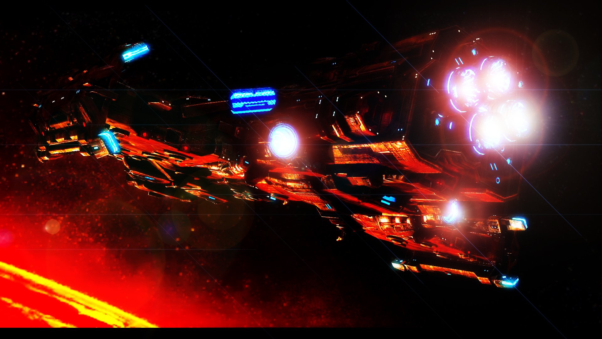 HD Sci-Fi desktop wallpaper featuring the Hyperion battleship from Starcraft II, set against a glowing planet and deep space backdrop.