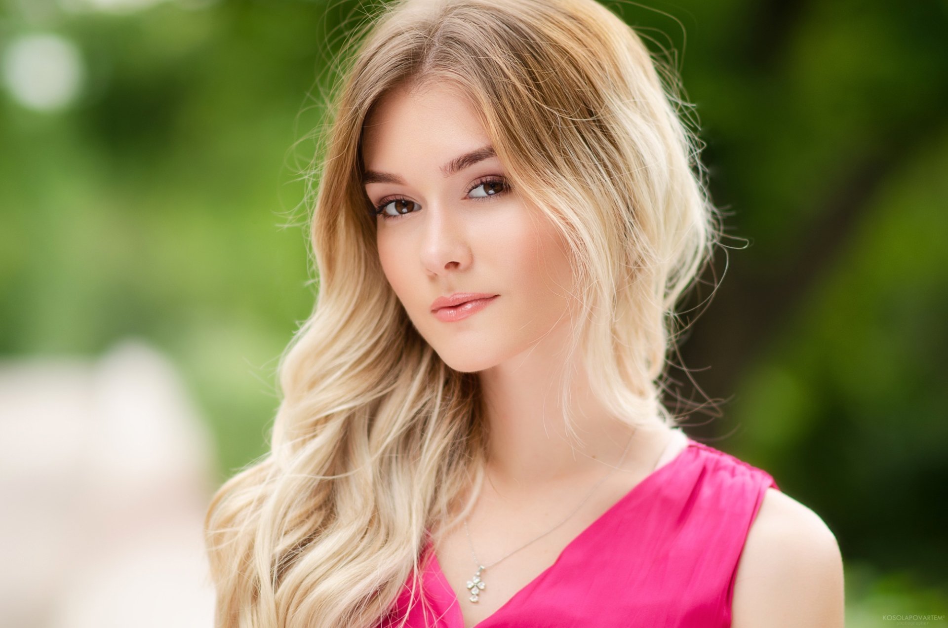 Download Depth Of Field Blonde Face Woman Model HD Wallpaper by Artem Kosolapov