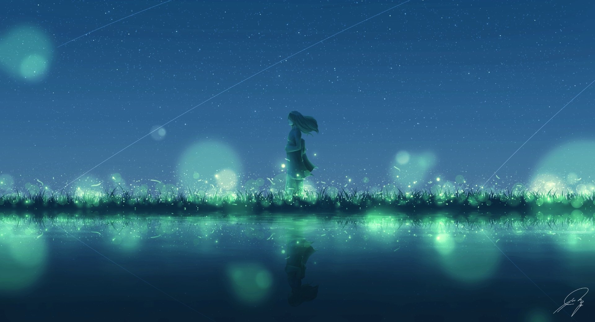 Enchanted Night Walk - Anime Original HD Wallpaper by Nengoro(ネんごろぅ)