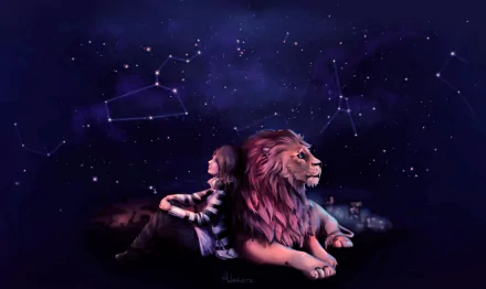 dream sky star lion fantasy woman HD Desktop Wallpaper | Background Image