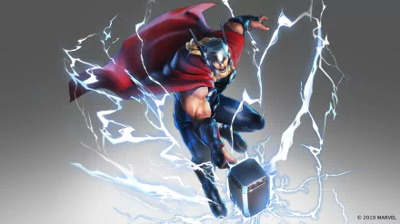 Thor unleashing lightning while wielding his hammer in Marvel Ultimate Alliance 3: The Black Order, depicted in stunning 8K Ultra HD for PC desktop background.
