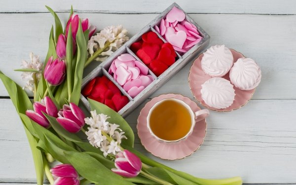 Food Tea Tulip Pink Flower Still Life Cup Meringue HD Wallpaper | Background Image