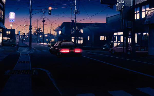 Anime scene from The Place Promised In Our Early Days depicting a quiet urban street at dusk, captured in 8K Ultra HD for PC desktop background.