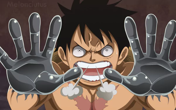 Monkey D. Luffy (One Piece) anime HD PC desktop wallpaper/background: fierce grin, Haki-blackened hands thrust forward, steam flaring from his nose.
