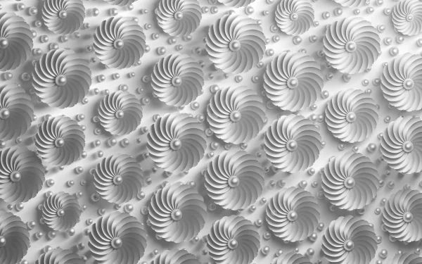 White abstract swirling spiral pattern in high-detail repeating relief, 5K Ultra HD PC desktop wallpaper background.