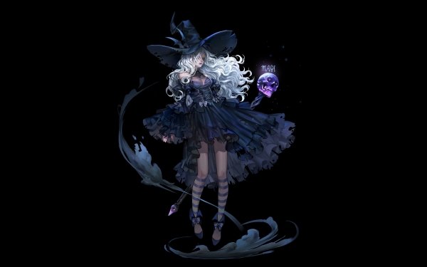 Fantasy Witch Dress Skull White Hair Long Hair Witch Hat HD Wallpaper | Background Image
