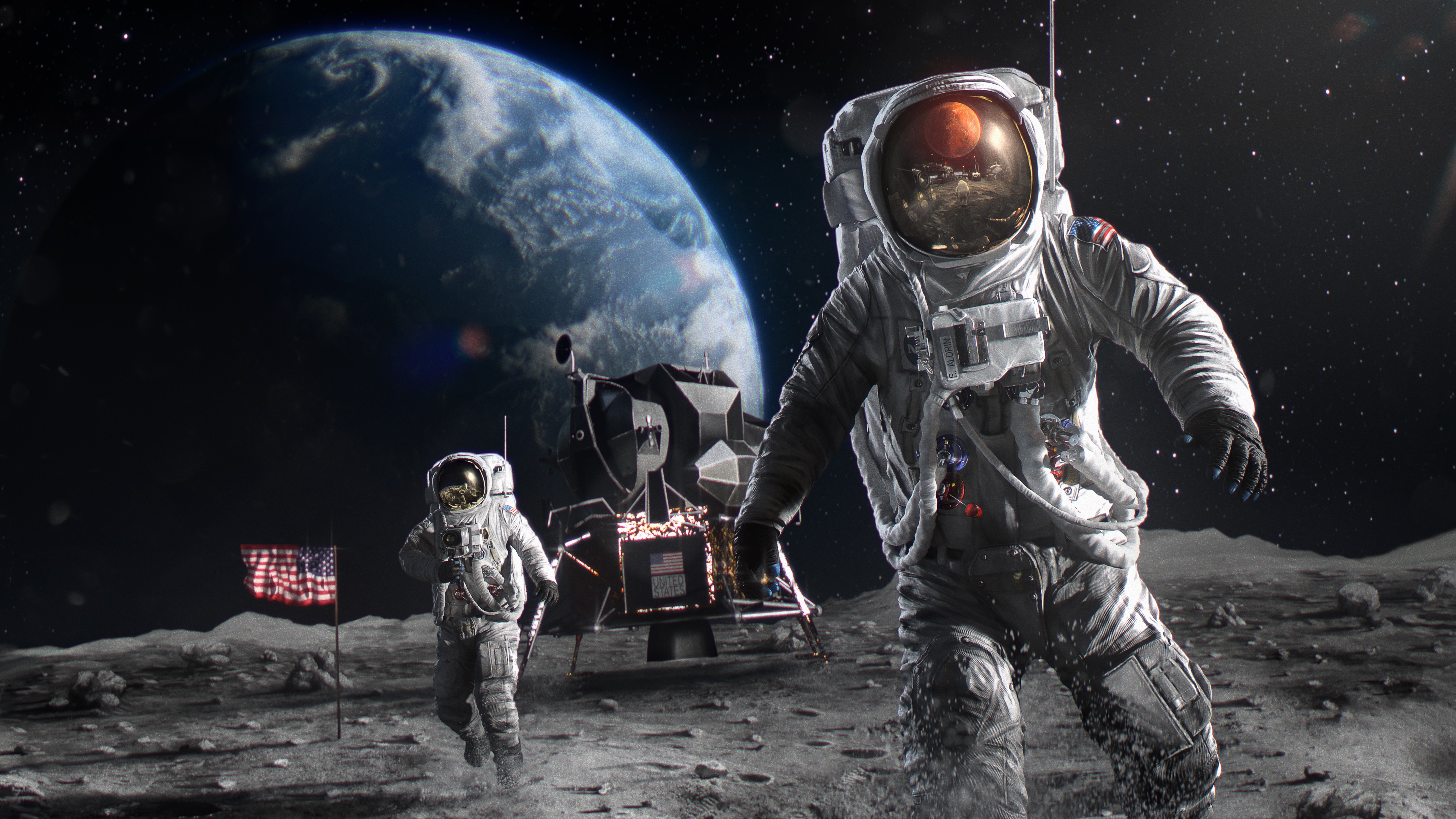 Astronauts on Moon 4k Ultra Fondo de pantalla HD | Fondo de Escritorio