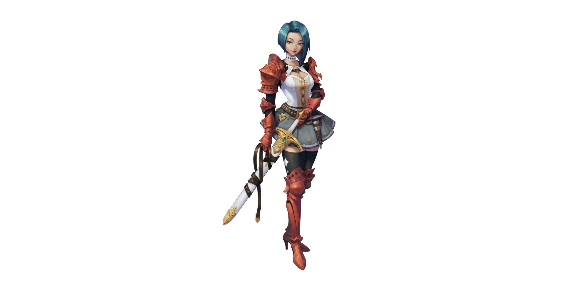 Download Short Hair Blue Hair Woman Warrior Sword Fantasy 4k Ultra HD ...