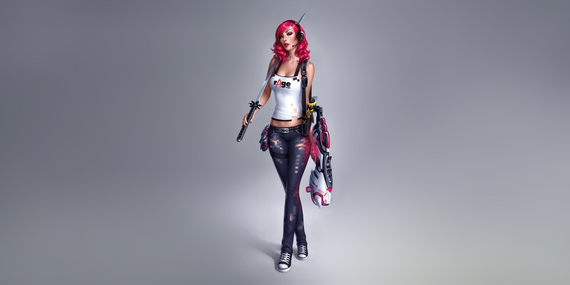 Download Pink Hair Woman Warrior Sword Sci Fi HD Wallpaper by Warren ...