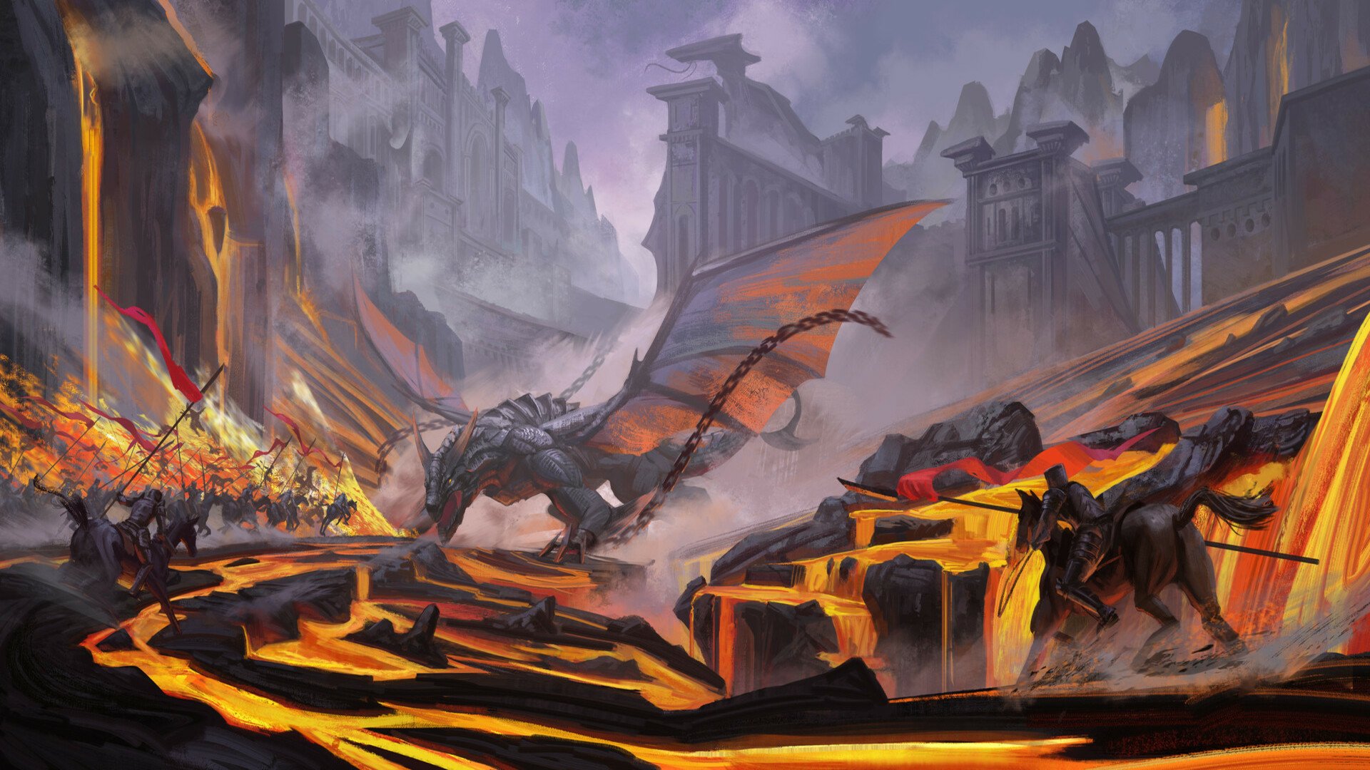 Download Lava Knight Battle Fantasy Dragon HD Wallpaper by Jinheng LI