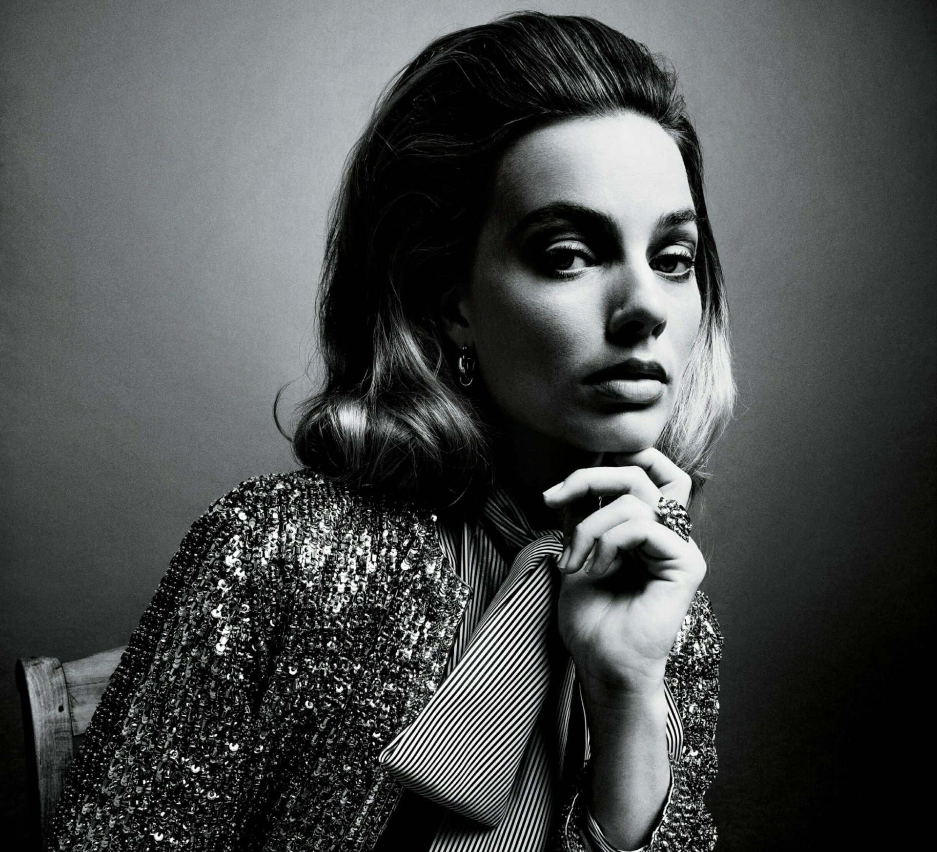 Download Black & White Actress Australian Celebrity Margot Robbie HD Wallpaper by Inez &amp; Vinoodh